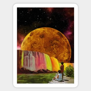 Waterfall - Space Collage, Retro Futurism Sticker